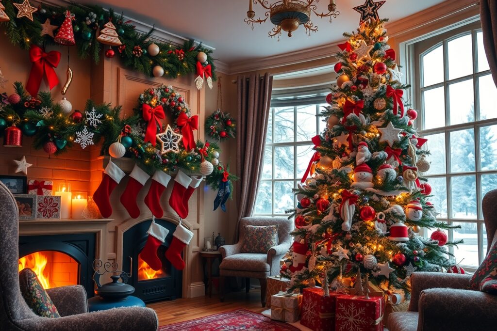 Festive Winter Holidays with Decorations and Lights – free AI stock image