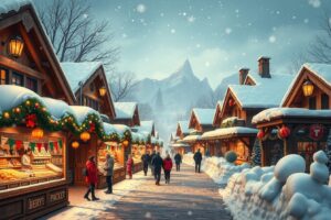 Festive Winter Market under Twinkling Lights – free AI stock image