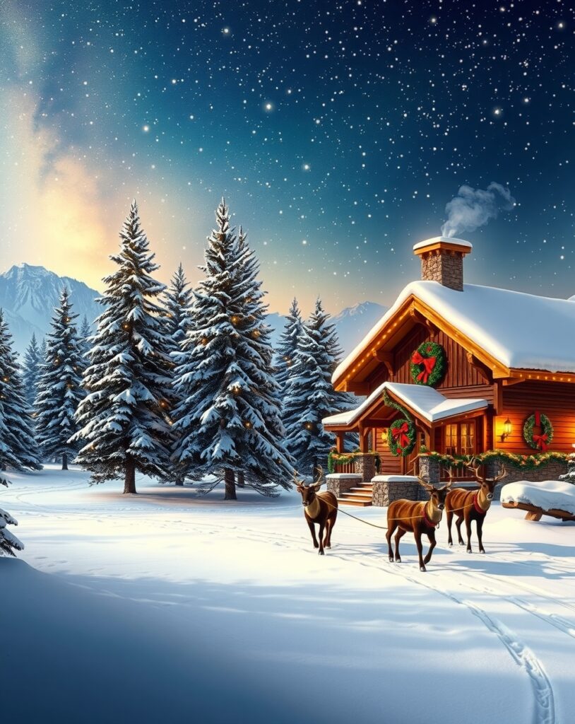 Festive Winter Wonderland Holiday Scene – free AI stock image