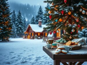 Festive Winter Wonderland with Colorful Decorations – free AI stock image