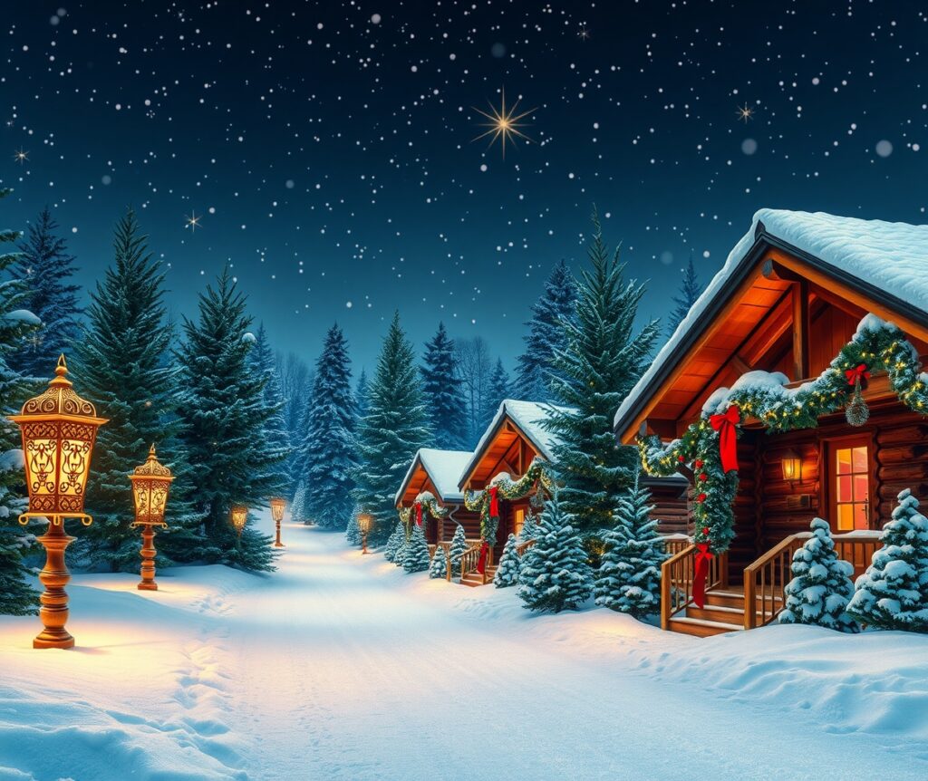 Festive Winter Wonderland with Glowing Lights – free AI stock image