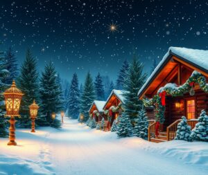 Festive Winter Wonderland with Glowing Lights – free AI stock image