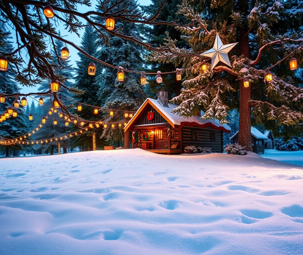 Festive Winter Wonderland with Twinkling Lights – free AI stock image