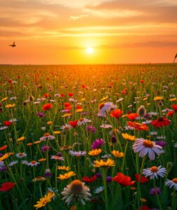 A Field of Colorful Wildflowers at Dusk – free AI stock image