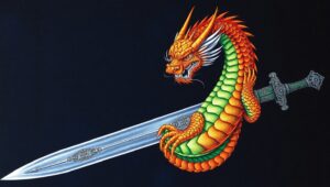 Fierce Dragon and Sword Tattoo Design – free AI stock image
