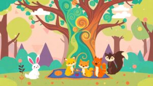 Flat Design Forest Picnic Adventure – free AI stock image