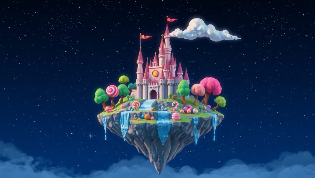 Floating Candy Island Adventure – free AI stock image