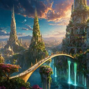 Floating Cities Above a Dreamy Landscape – free AI stock image