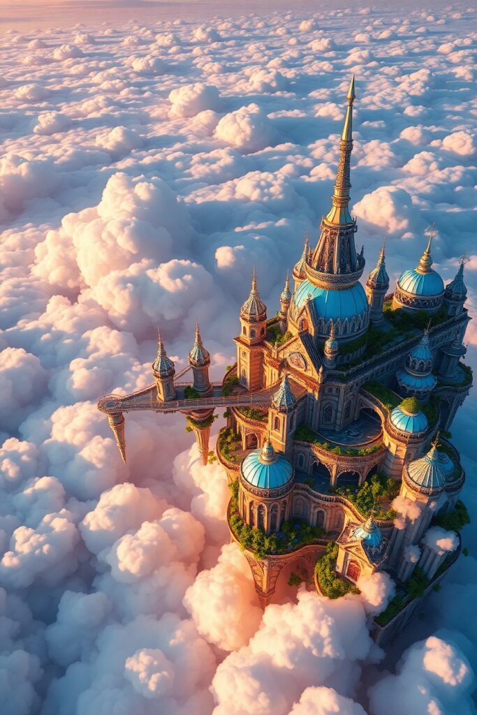 Floating Cities Amidst Dreamy Clouds – free AI stock image