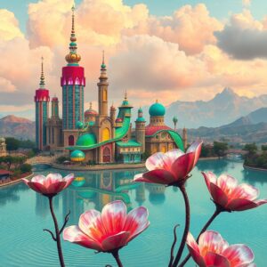 Floating City Above a Dreamlike Landscape – free AI stock image
