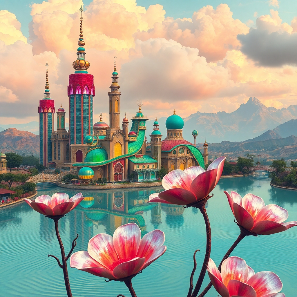 Floating City Above a Dreamlike Landscape – free AI stock image