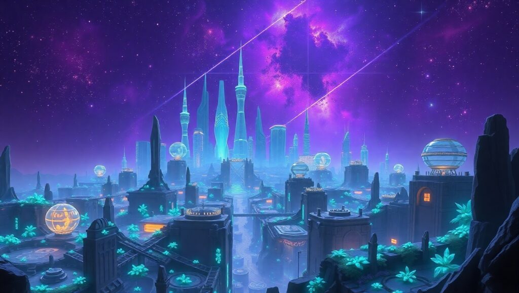 Floating City Above Ancient Ruins – free AI stock image