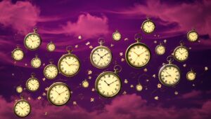 Floating Clocks in a Dreamscape – free AI stock image