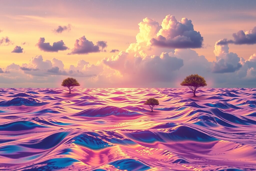 Floating Dreams Above a Colorful Sea – free AI stock image