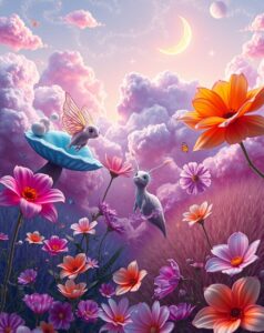 Floating Dreams in a Celestial Garden – free AI stock image