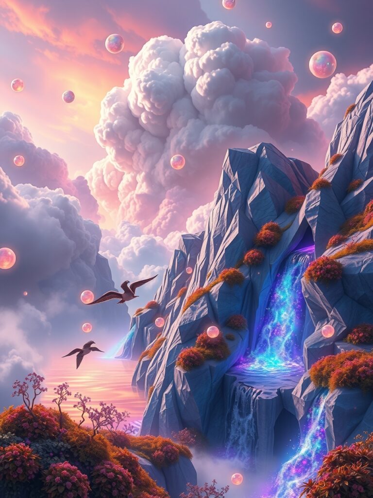 Floating Dreams in a Celestial Landscape – free AI stock image