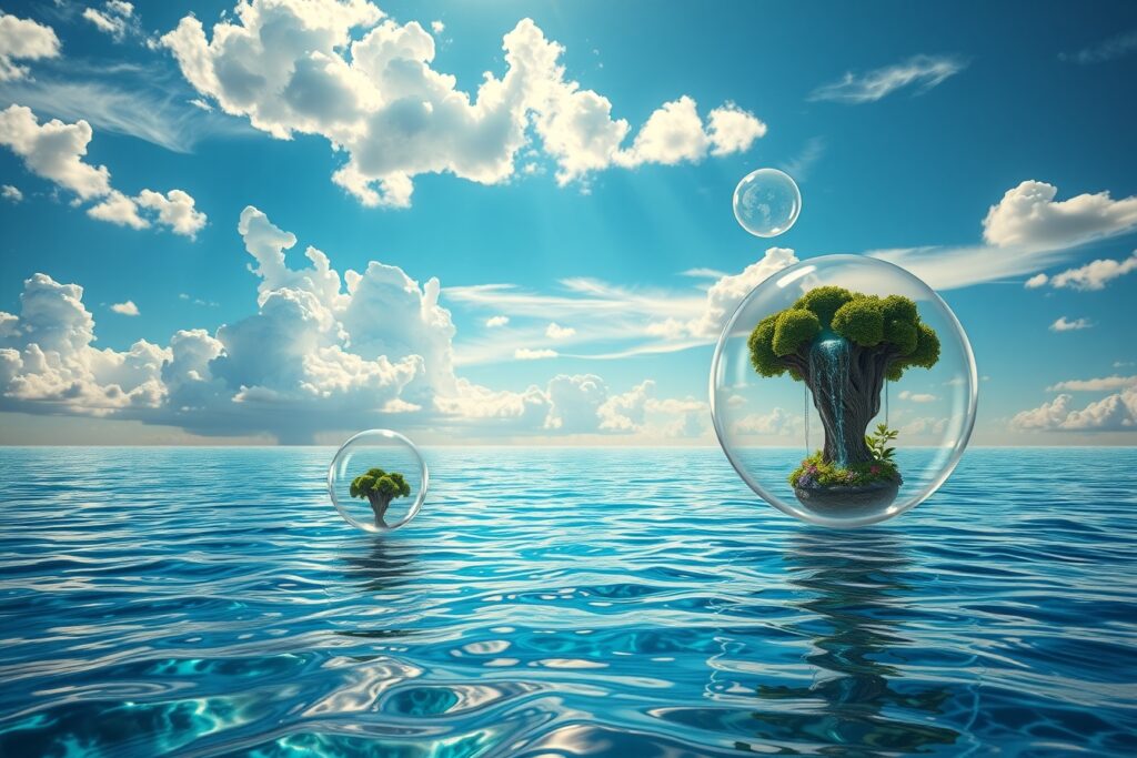 Floating Dreams in a Liquid Sky – free AI stock image