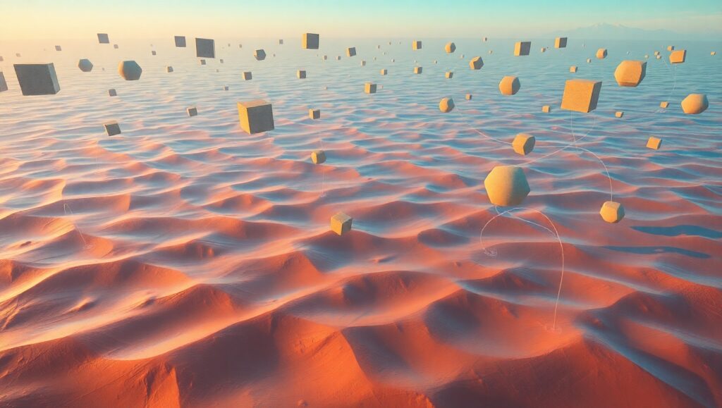 Floating Geometry Over Ocean Waves – free AI stock image
