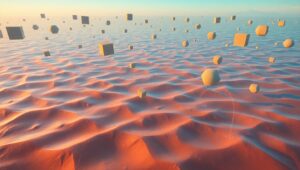 Floating Geometry Over Ocean Waves – free AI stock image