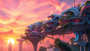 Floating Green Architecture Concept – free AI stock image