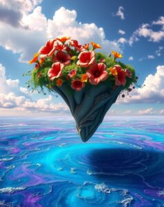 Floating Island Above a Dreamlike Sea – free AI stock image