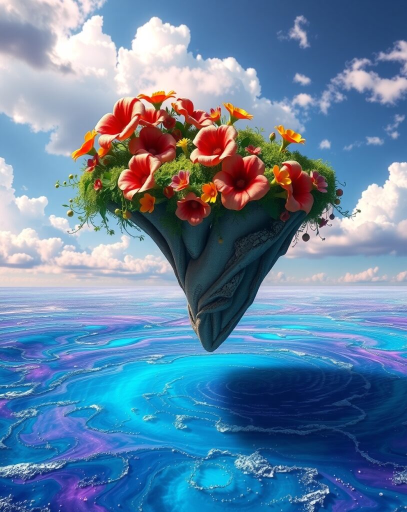 Floating Island Above a Dreamlike Sea – free AI stock image