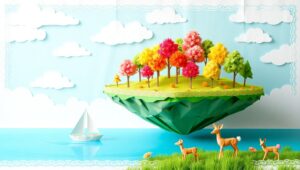 Floating Island Adventure in Papercraft – free AI stock image