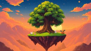 Floating Island Adventure in Pixel – free AI stock image