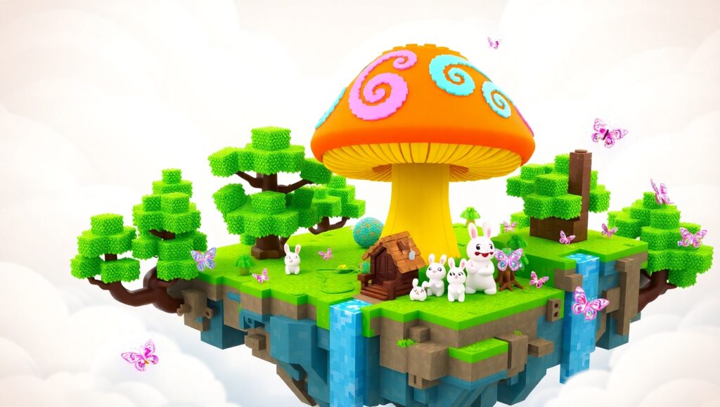 Floating Island Adventure in Voxel – free AI stock image