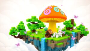 Floating Island Adventure in Voxel – free AI stock image