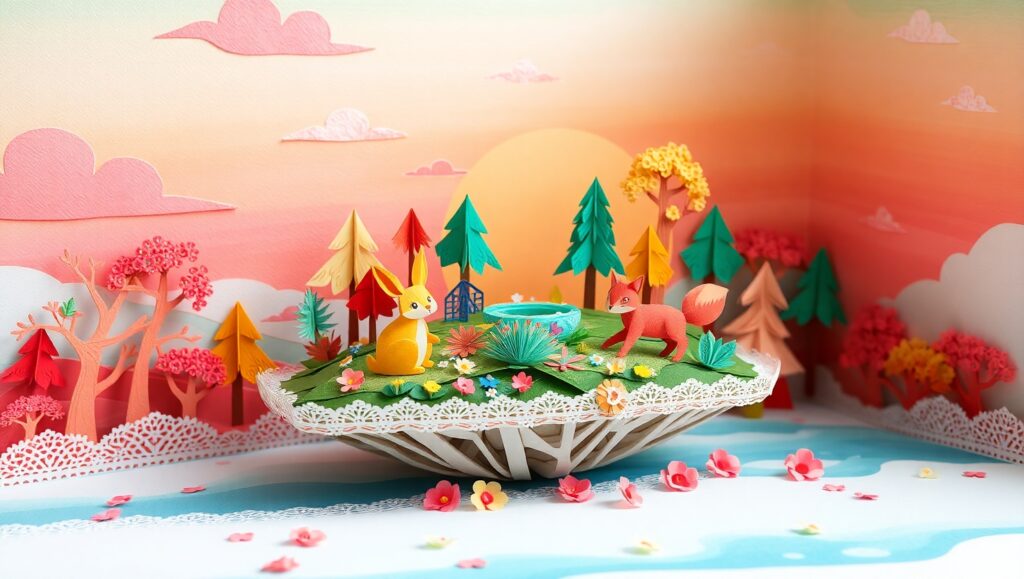 Floating Island Papercraft Adventure – free AI stock image