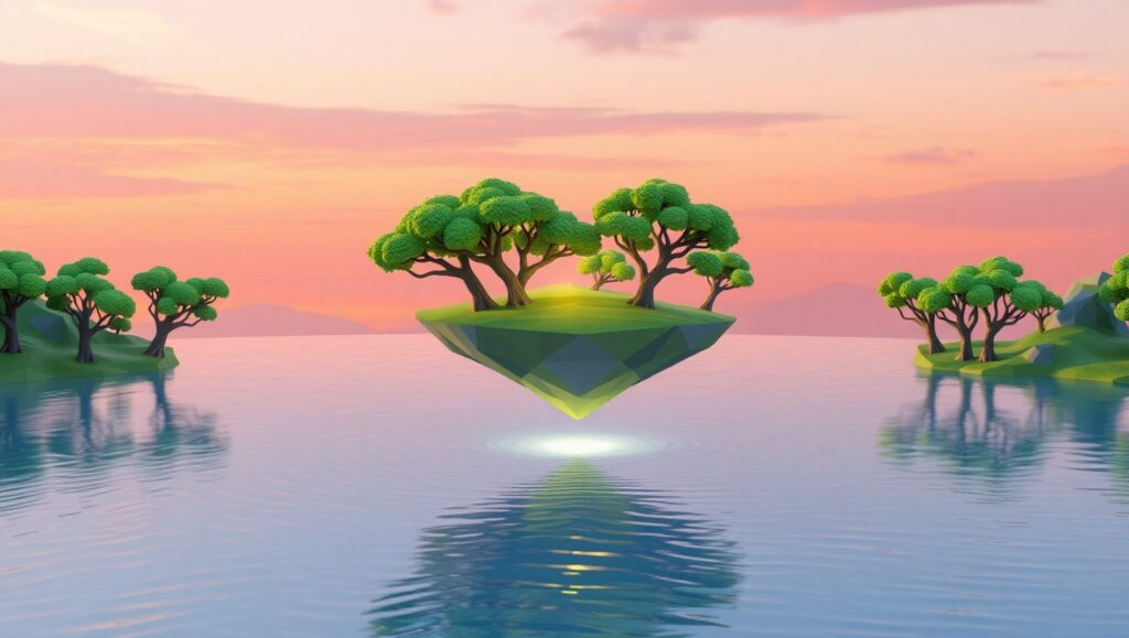 Floating Island Serenity Low-Poly – free AI stock image