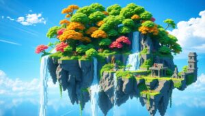 Floating Island Voxel Adventure 7yz – free AI stock image