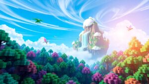 Floating Island Voxel Fantasy Scene – free AI stock image