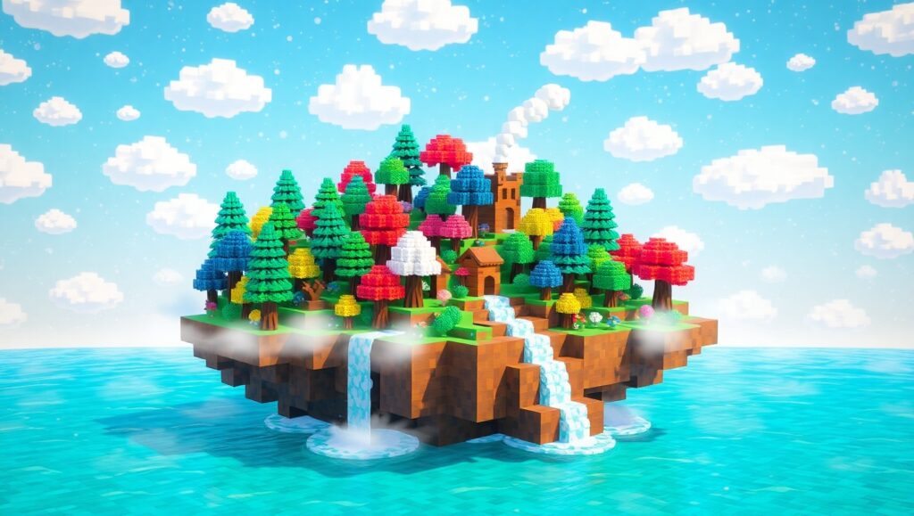 Floating Island Voxel Wonderland – free AI stock image