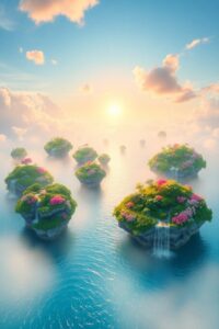 Floating Islands Above a Dreamlike Ocean – free AI stock image
