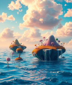 Floating Islands Above a Dreamy Ocean – free AI stock image