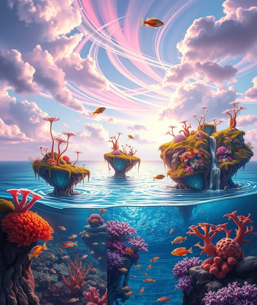 Floating Islands Above a Dreamy Ocean – free AI stock image