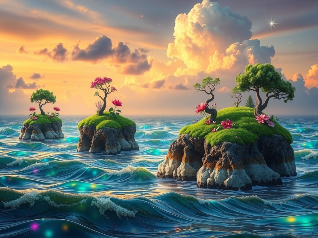 Floating Islands Above a Dreamy Ocean – free AI stock image