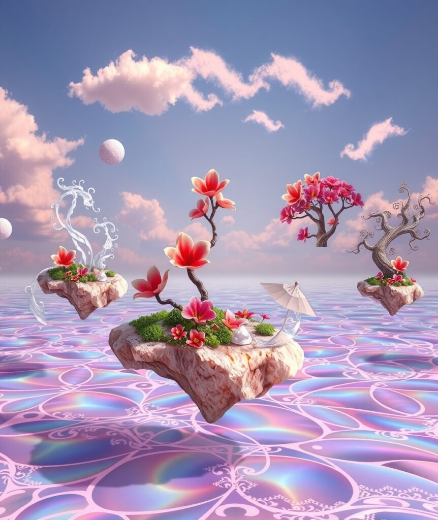 Floating Islands Above a Dreamy Ocean – free AI stock image