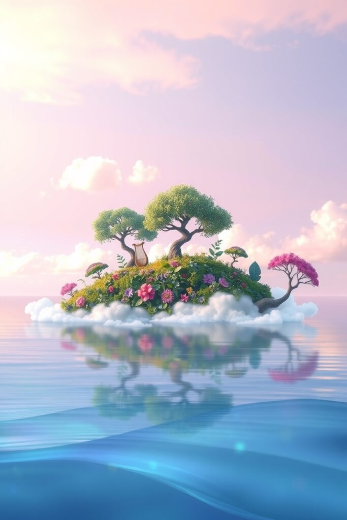 Floating Islands Above a Dreamy Sea – free AI stock image