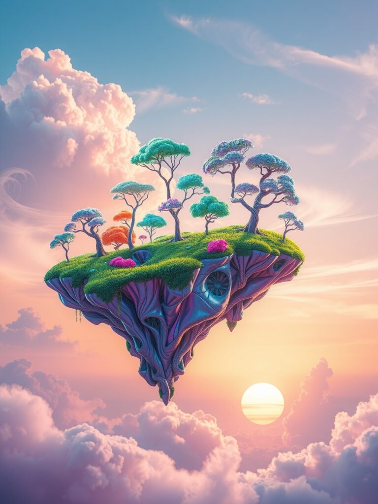 Floating Islands Amidst Surreal Clouds – free AI stock image