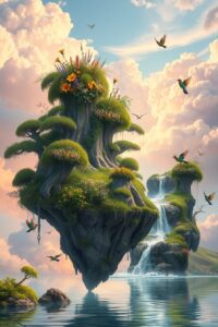 Floating Islands Among Whimsical Clouds – free AI stock image