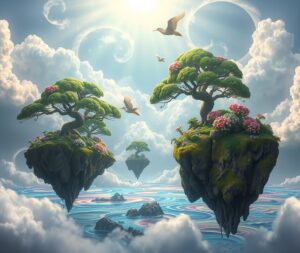 Floating Islands in a Dreamlike Sky – free AI stock image