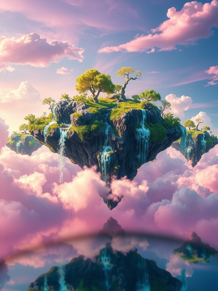 Floating Islands in a Dreamlike Sky – free AI stock image