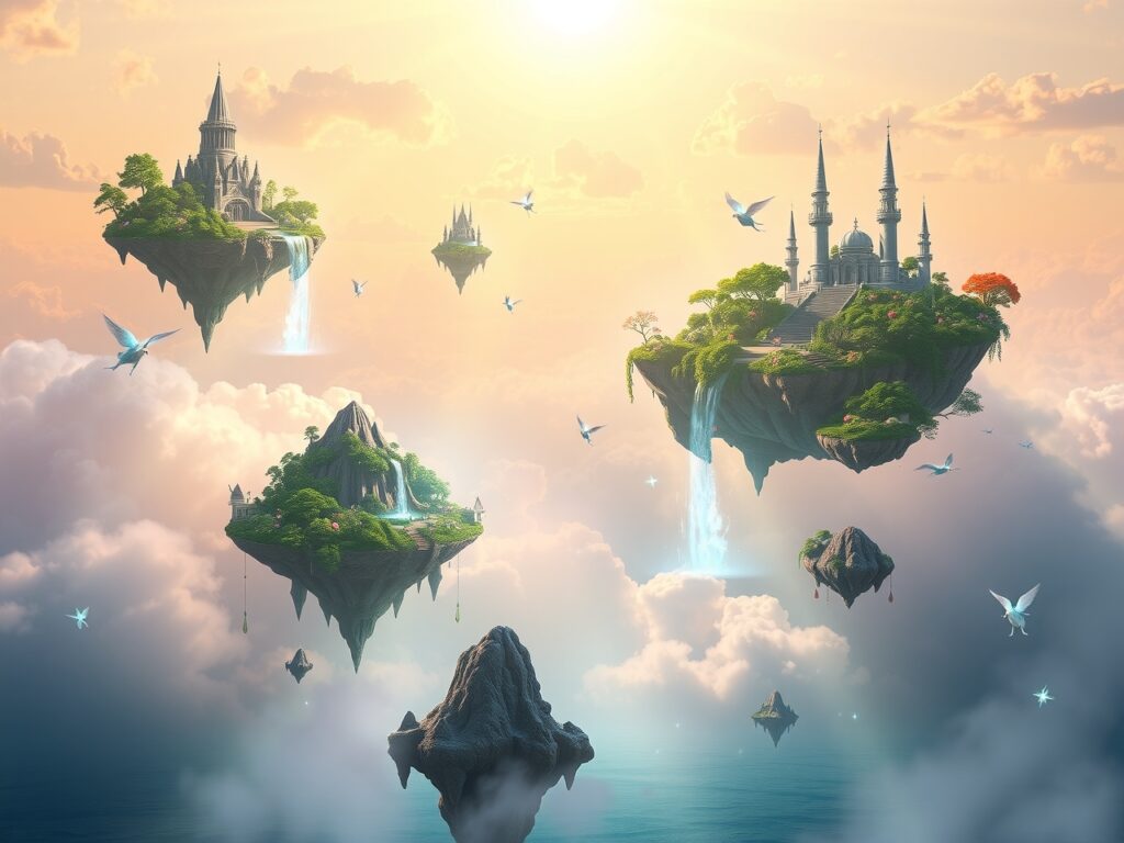 Floating Islands in a Dreamlike Sky – free AI stock image