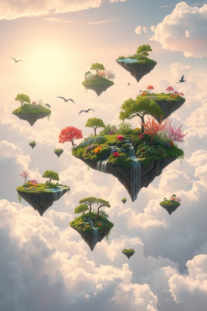 Floating Islands in a Dreamlike Sky – free AI stock image