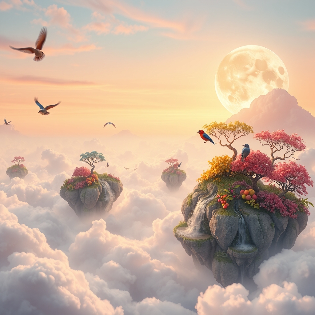 Floating Islands in a Dreamy Sky – free AI stock image