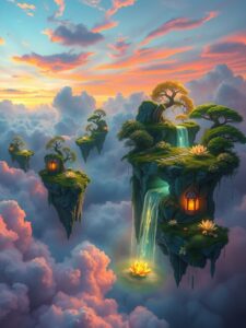 Floating Islands in a Dreamy Sky – free AI stock image