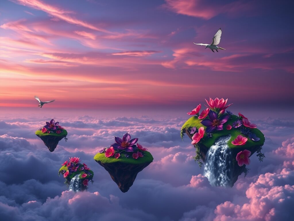 Floating Islands in a Dreamy Sky – free AI stock image